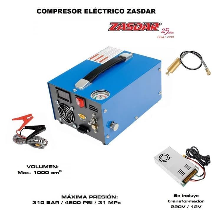 Compresor Electrico ZASDAR 12v/220v para PCP 300 bar.1000cc. (4500PSI/30MPH) - Imagen 1