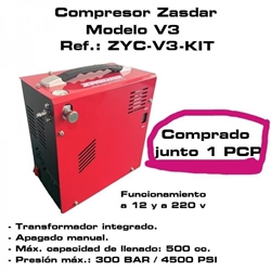 Compresor Eléctrico ZASDAR V3 a 12 v/220 v. PCP 300 BAR. Transformador incluido. Parada manual. (COMPRADO JUNTO CON CARABINA PCP) - Imagen 1