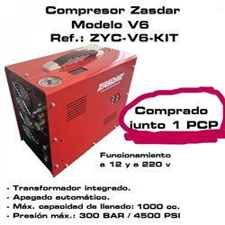Compresor Eléctrico ZASDAR V6 con 1 PCP. 12 v/220 v. PCP 300 BAR. Transf. incluido. Parada auto. (COMPRADO JUNTO CON CARABINA PCP) - Imagen 1