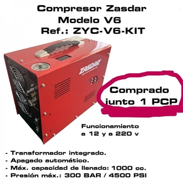 Compresor Eléctrico ZASDAR V6 con 1 PCP. 12 v/220 v. PCP 300 BAR. Transf. incluido. Parada auto. (COMPRADO JUNTO CON CARABINA PCP) - Imagen 1