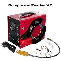 Compresor Eléctrico ZASDAR V7 a 12 v/220 v. PCP 300 BAR. Transformador incluido. Parada automática. - Imagen 1