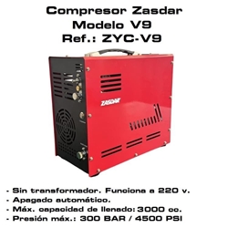 Compresor Eléctrico ZASDAR V9 con 1 PCP. 220 v. PCP 300 BAR. Parada automática. - Imagen 1