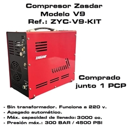 KIT Compresor Eléctrico ZASDAR V9 con 1 PCP. 220 v. PCP 300 BAR. Parada automática. - Imagen 1